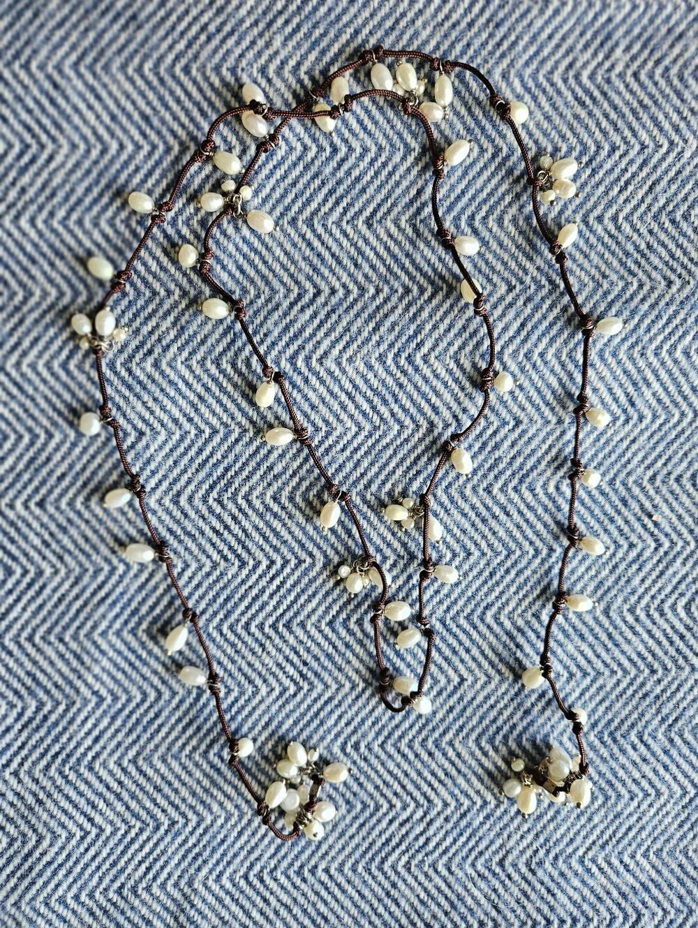 SILPADA Freshwater Pearl and Silver Necklace on Brown Cord